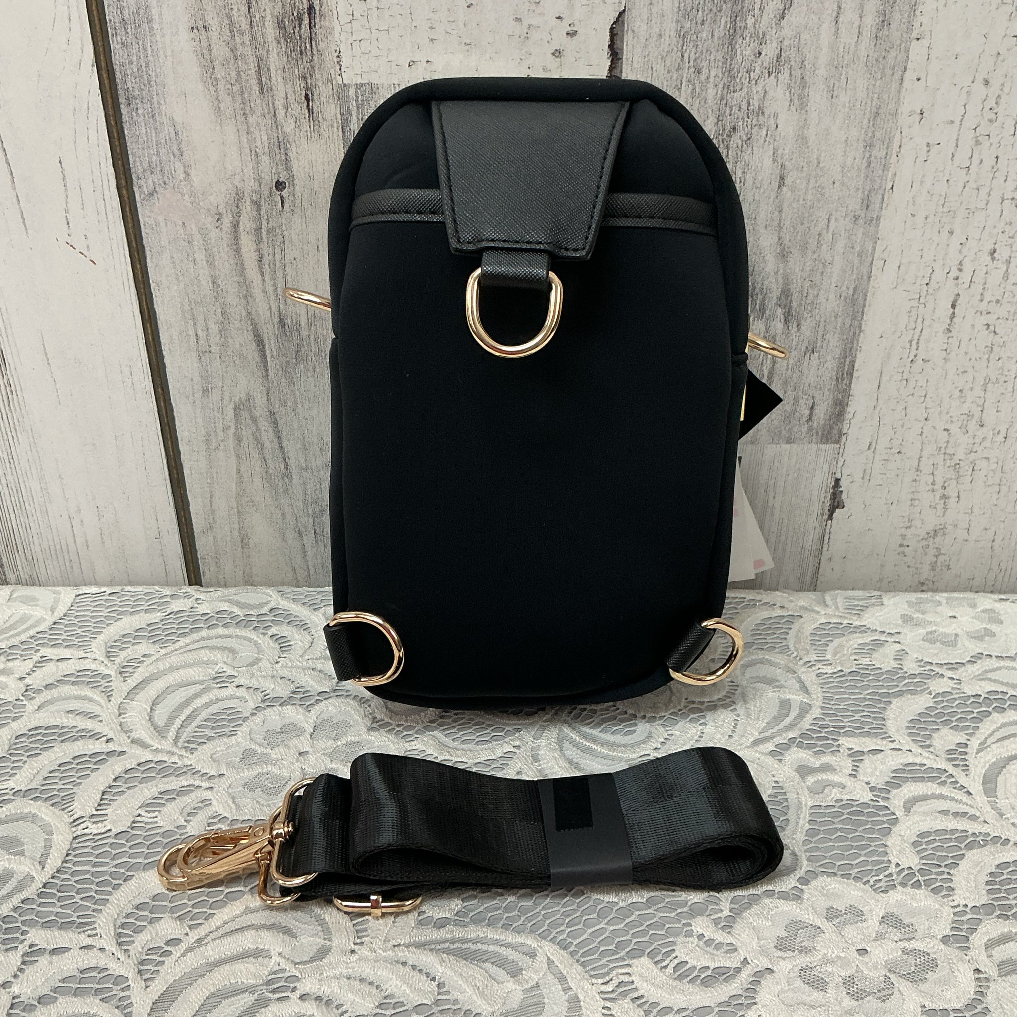 Kedzie Black Neoprene Sloane Convertible Sling Backpack – oohlala consign