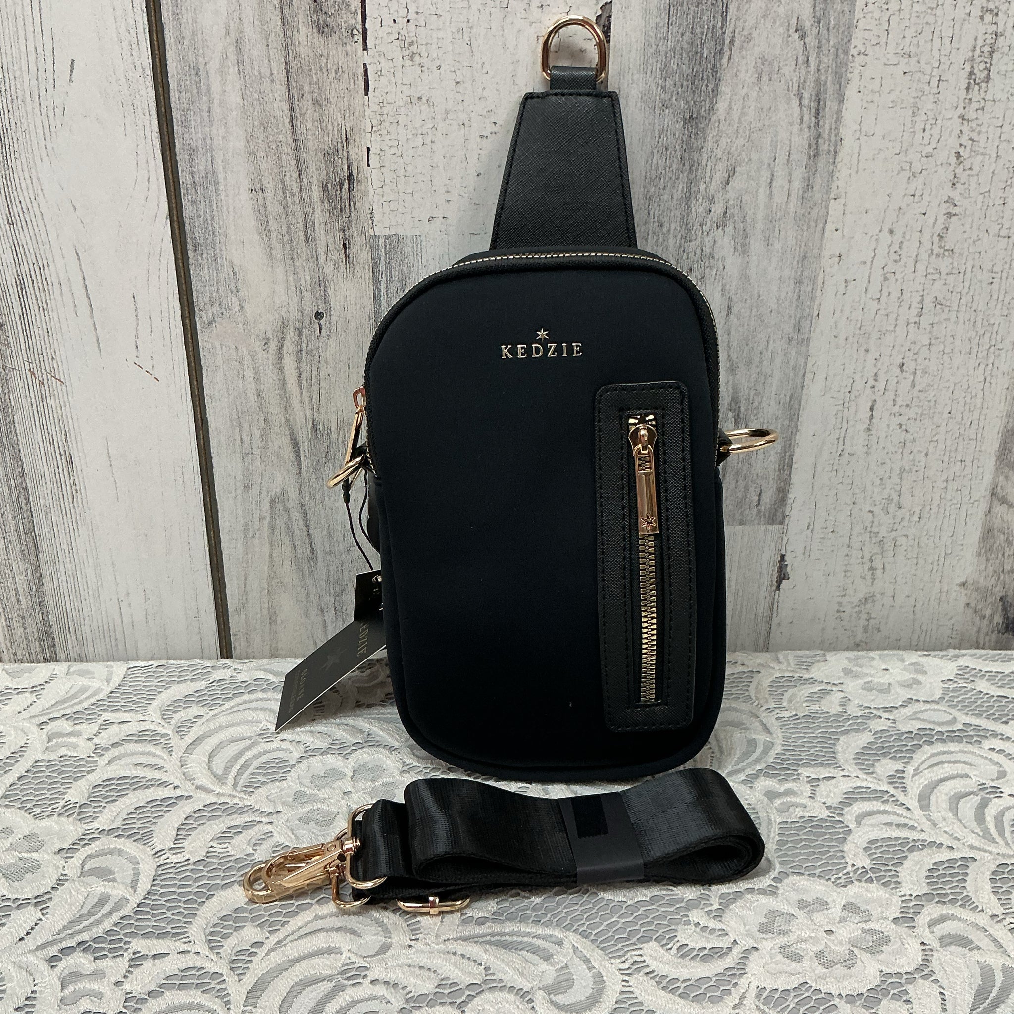 Kedzie Black Neoprene Sloane Convertible Sling Backpack