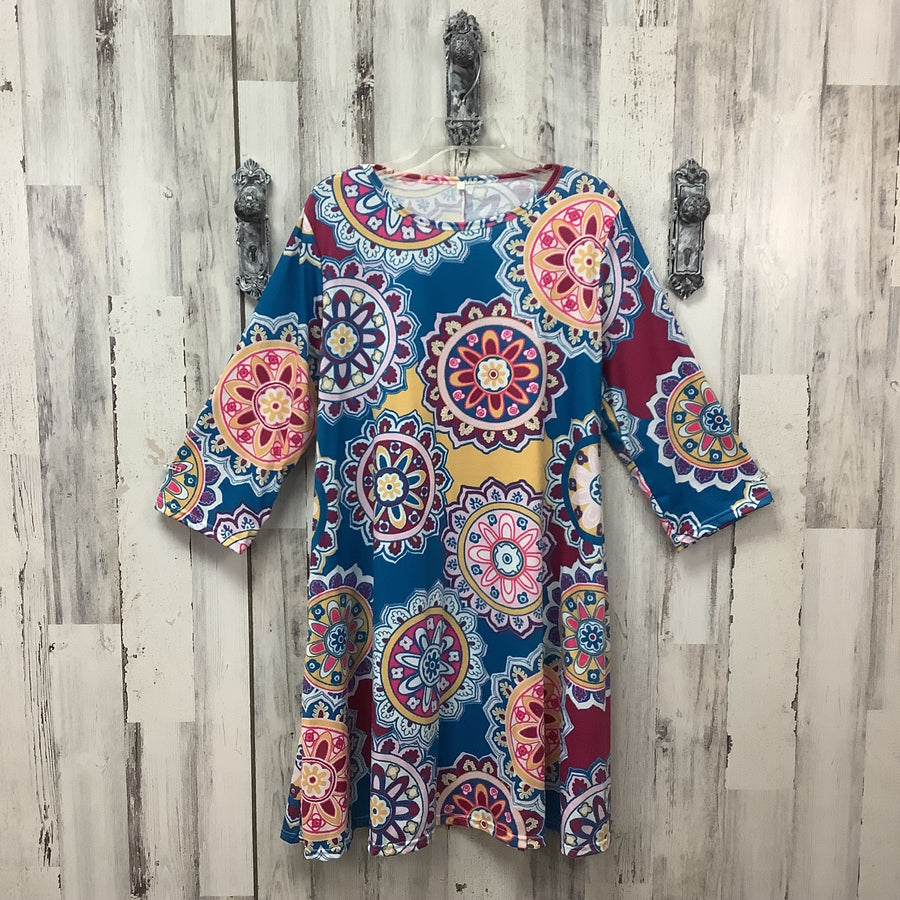 Size XXL Teal Abstract Print Casual Curvy Dress