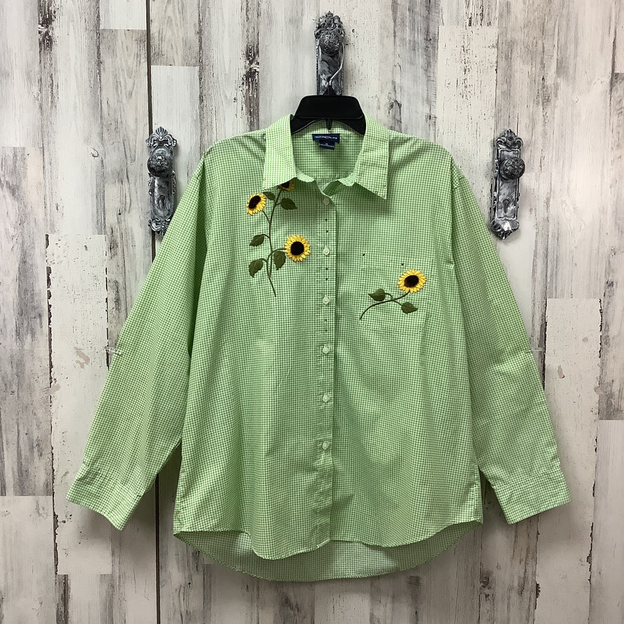 Las Olas Size XL Plaid Sunflowers Embroidered Shirt