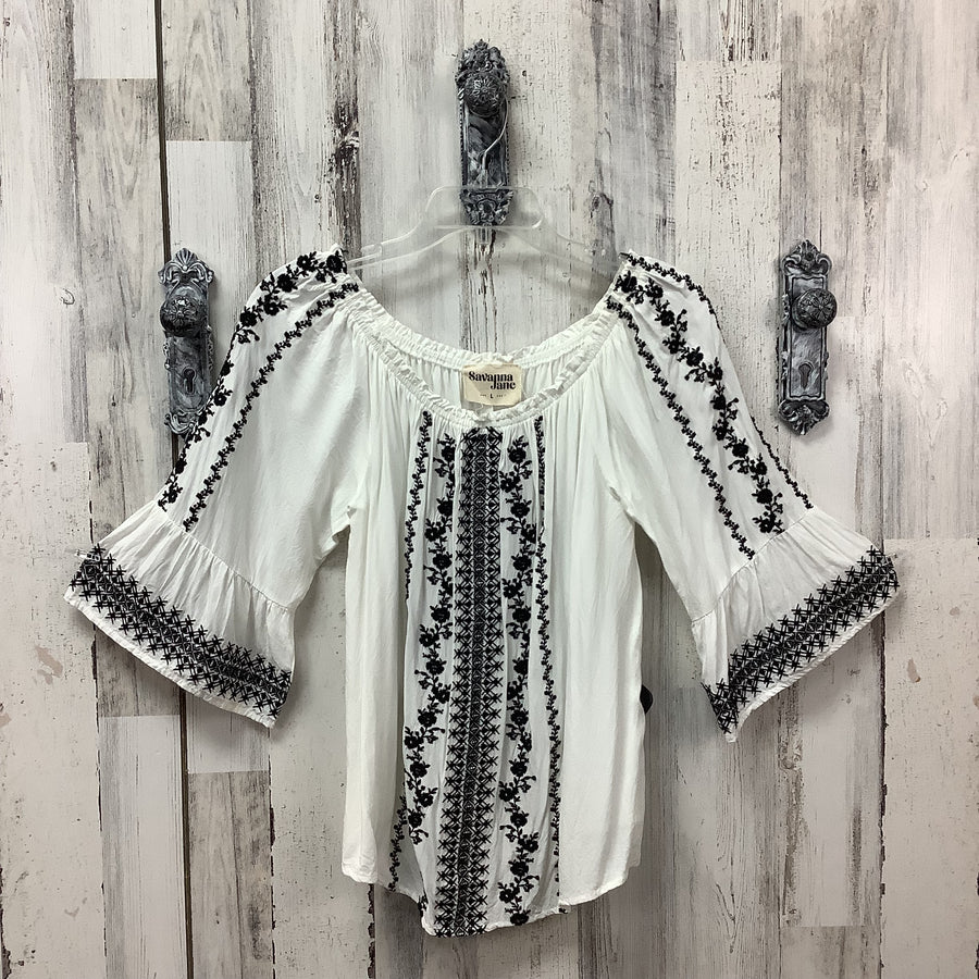 Savanna Jane Size Large Women's White Peasant Shirt
