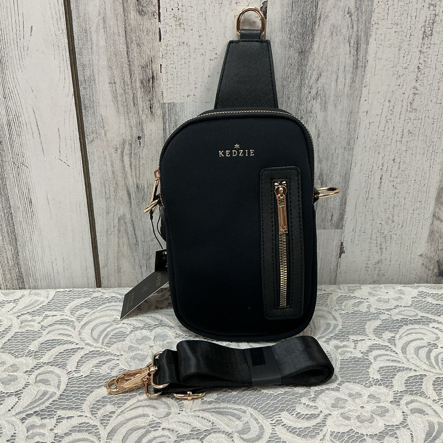 Kedzie Black Neoprene Sloane Convertible Sling Backpack – oohlala consign