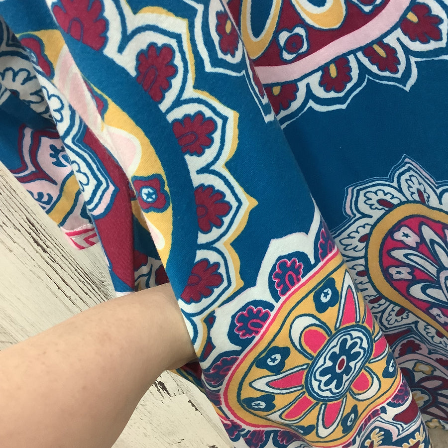 Size XXL Teal Abstract Print Casual Curvy Dress