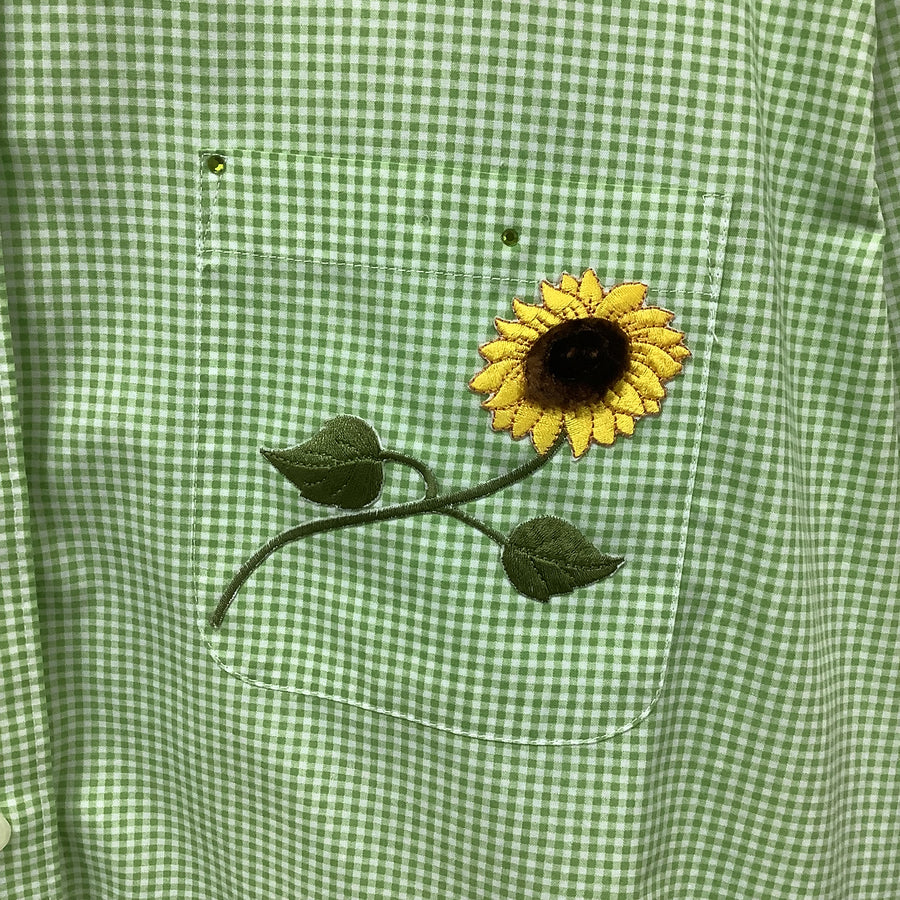Las Olas Size XL Plaid Sunflowers Embroidered Shirt
