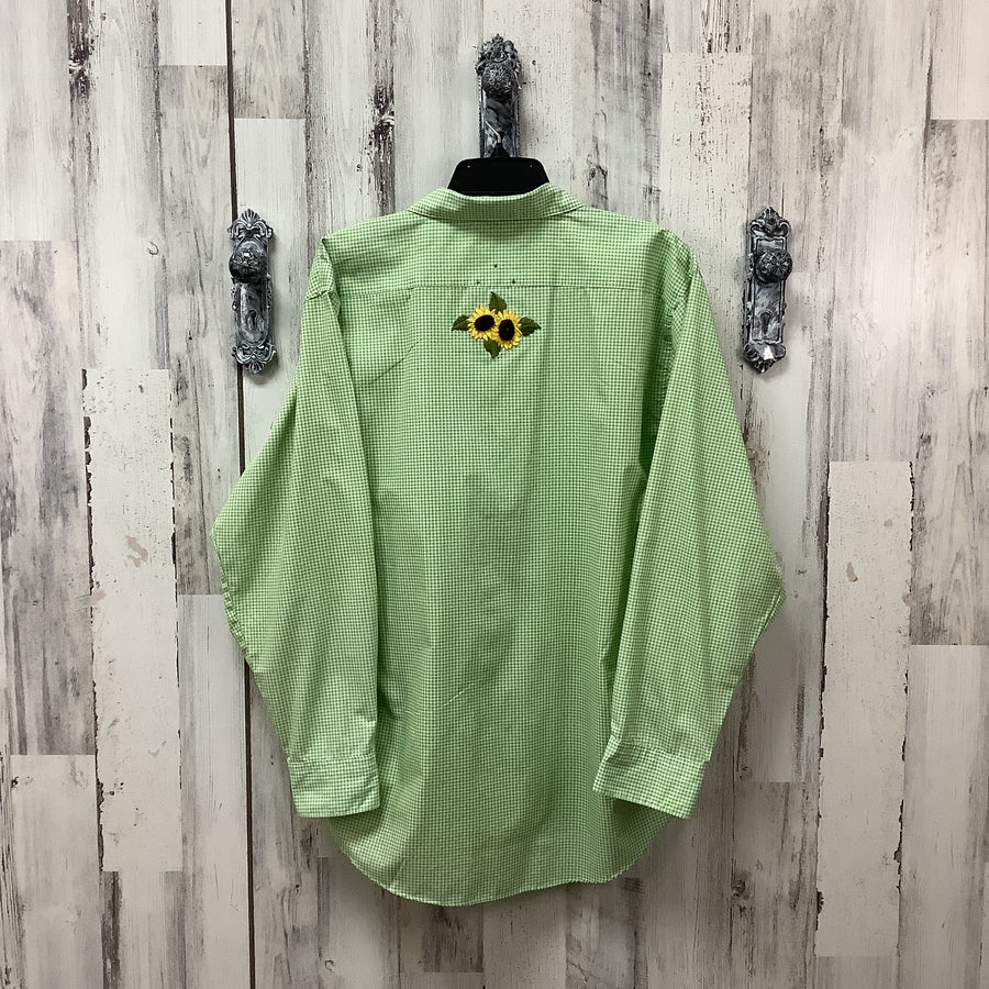 Las Olas Size XL Plaid Sunflowers Embroidered Shirt