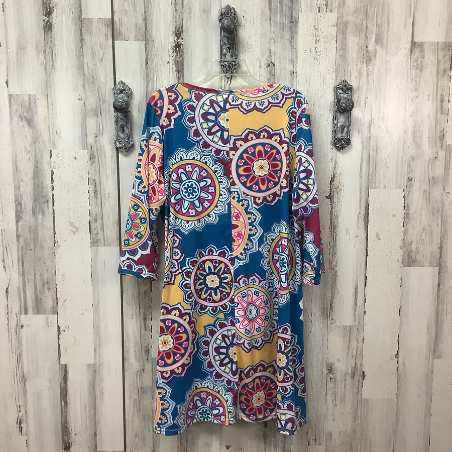 Size XXL Teal Abstract Print Casual Curvy Dress