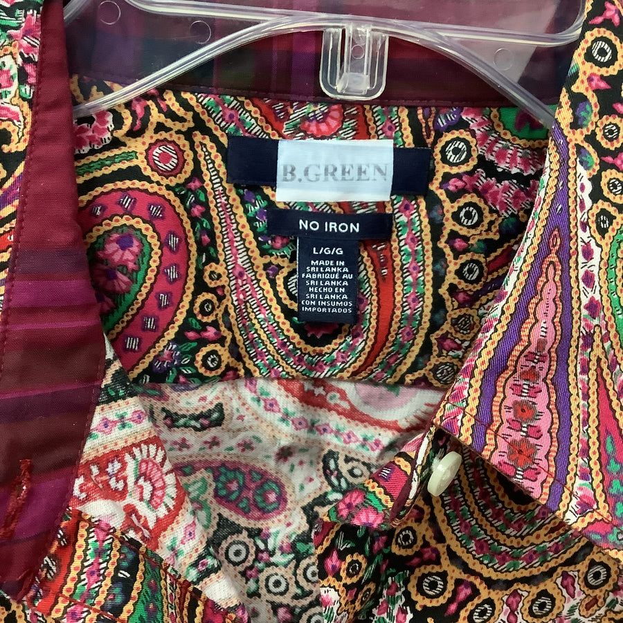 B Green Size Large No Iron Paisley Button Down Shirt