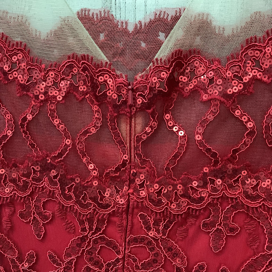 Tadashi Shoji Size 6 Red Sequin Lace Formal Gown